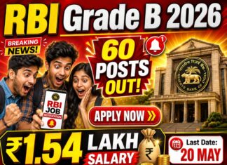RBI Grade B Recruitment 2026: Apply Online for 60 Posts, Salary ₹1.54 Lakh, Exam Dates & Eligibility RBI Grade B Recruitment 2026