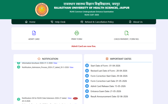 RUHS CUET Admit Card 2026 Released