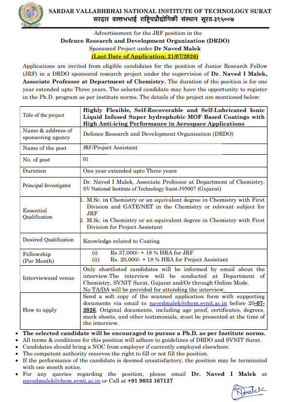 SVNIT Surat Recruitment 2026 About the Recruitment